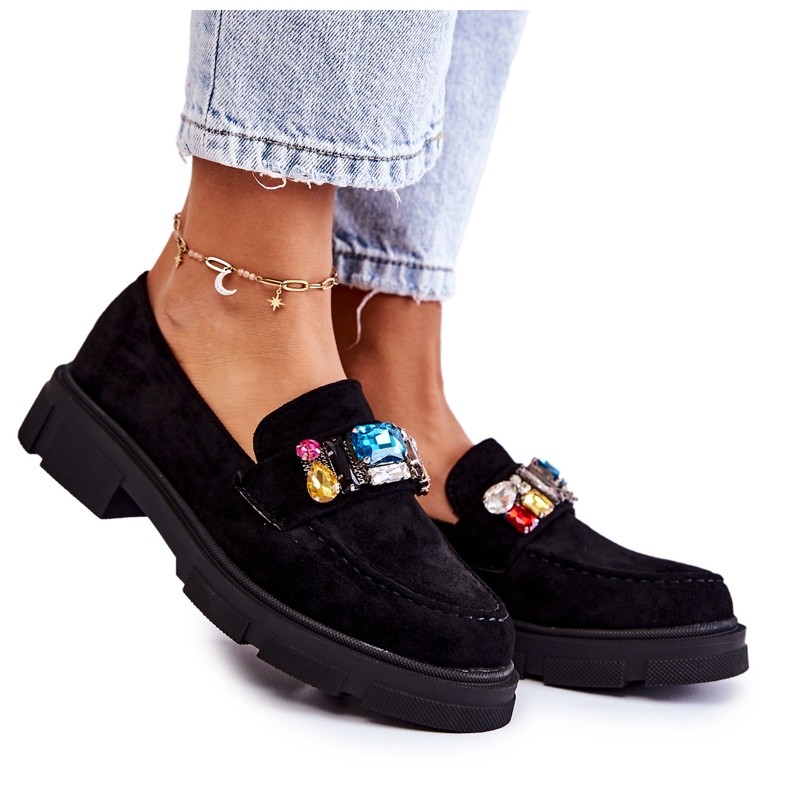 PS1 Naisten mokkanahkaiset loaferit, joissa on koristelu musta Karlott