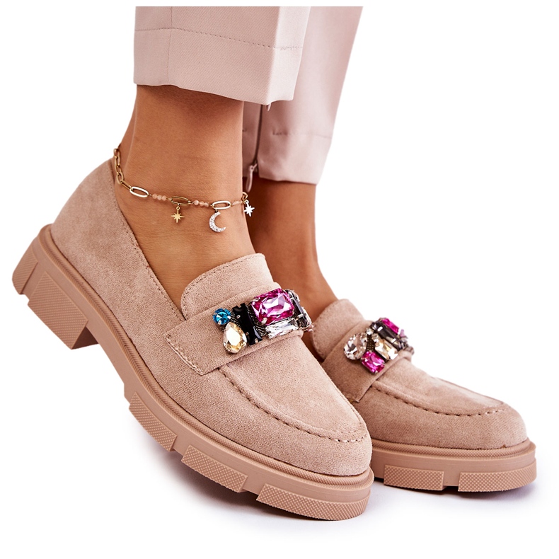 PS1 Naisten loafers mokkanahkakengät beigellä Karlott-koristeella