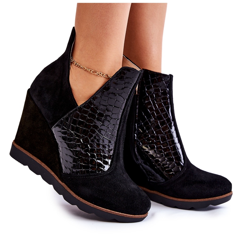 PA2 Alda Mustat mokkanahkaiset krokotiilikiila saappaat