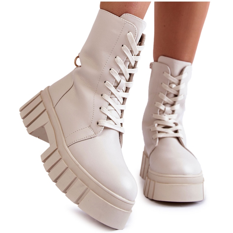 Sergio Leone Nahkaiset, eristetyt saappaat vaalean beigenvärisellä Telisa alustalla