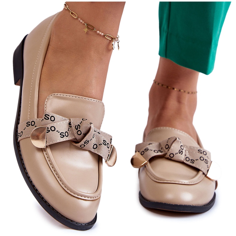 WS1 Naisten nahkahousut beigellä Dayes-rusetilla