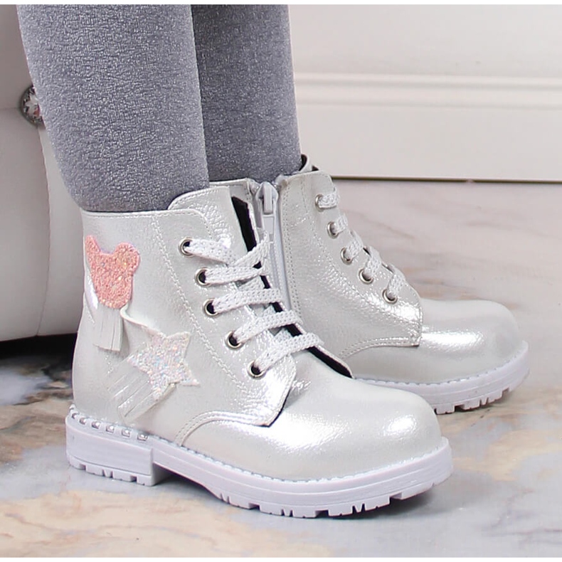 Kiiltävät hopeaeristetyt hopeiset Potocki tyttöjen saappaat