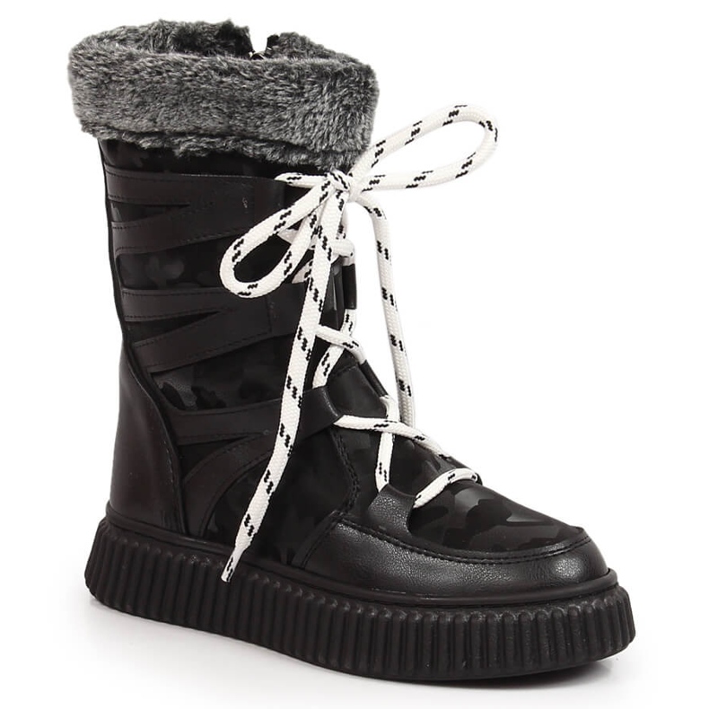 Mustat Potocki tyttöjen kengät turkisella