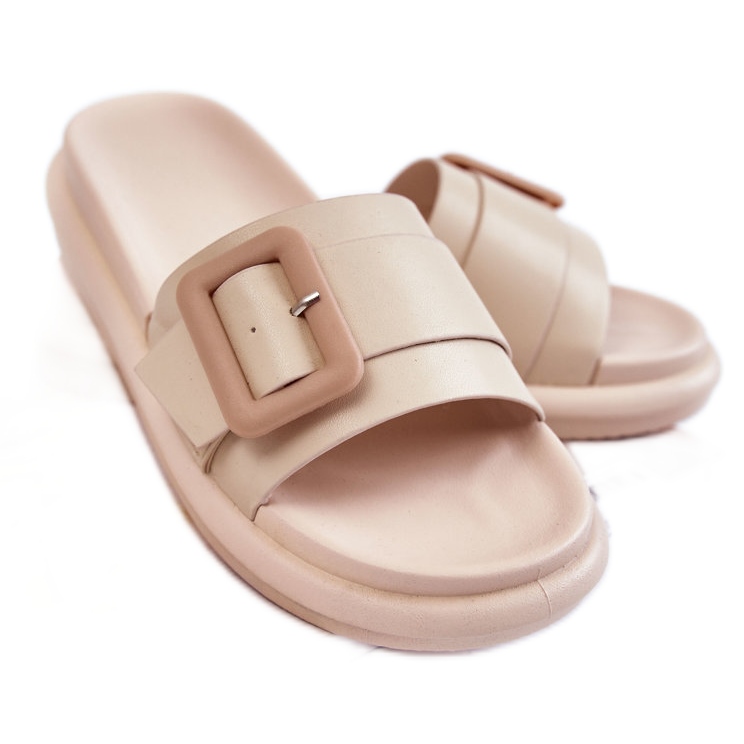 PA1 Naisten nahkaiset tossut soljella beige Devia