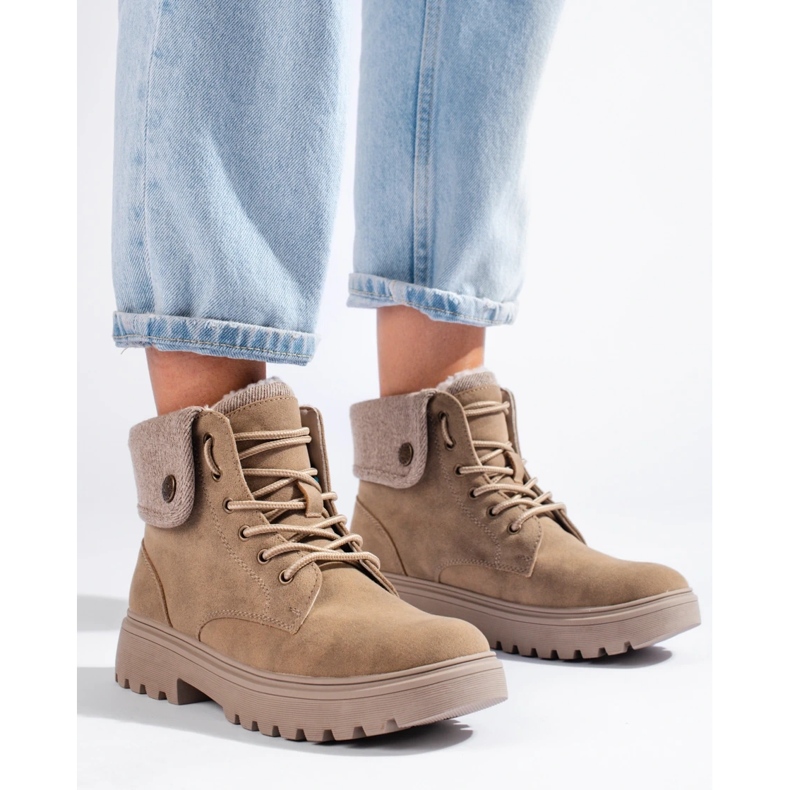 Beiget naisten saappaat lampaannahkavuorella