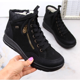 Mustat Rieker L7701-00 vedenpitävät nahkaiset eristetyt naisten saappaat