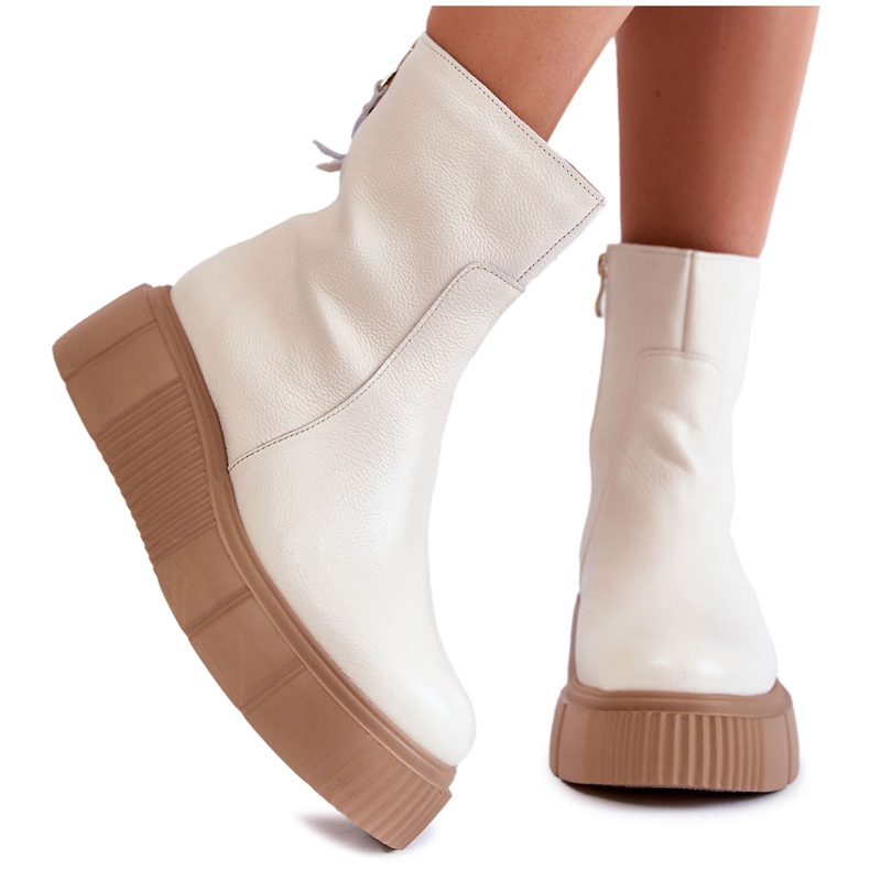 PL5 Naisten nahkasaappaat vaaleabeigellä Jenefer-tasolla