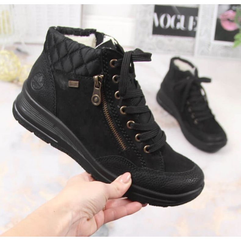 Rieker W RKR567 vedenpitävät nahkaeristetyt saappaat musta