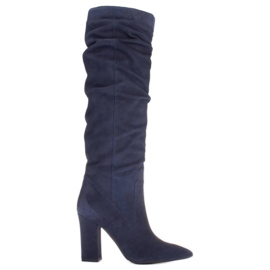 Marco Shoes Korkeat, ryppyiset, laivastonsiniset saappaat luonnollisesta mokkasta sininen