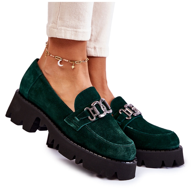 Naisten mokkanahkakengät koristeella Laura Messi 2489 Green vihreä