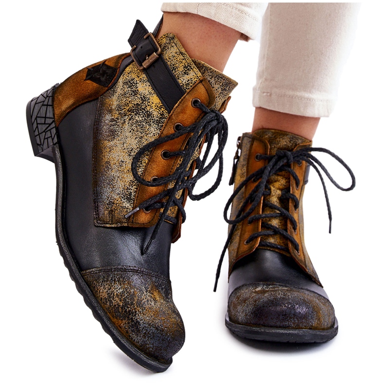 Naisten nahkasaappaat Kengät Maciejka 05077-07 Keltainen-Musta