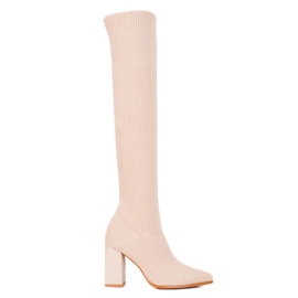 Naisten Shelovet V-kaula-aukkoiset reisikorkeudet, joissa joustava päällinen beige