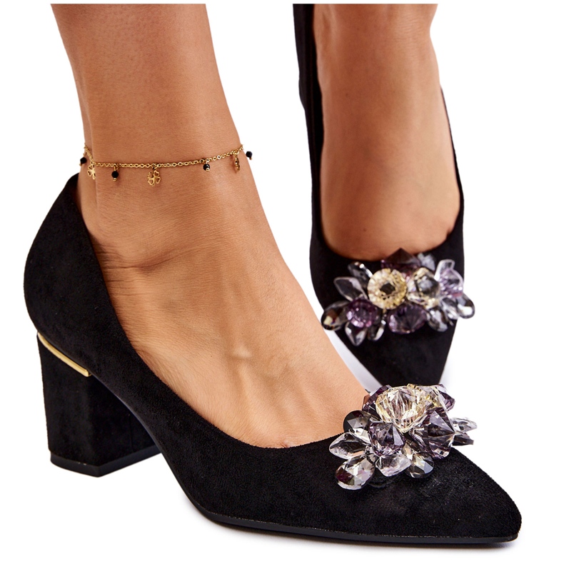 PS1 Tyylikkäät mokkanahkapumput mustalla Elianne-koristeella