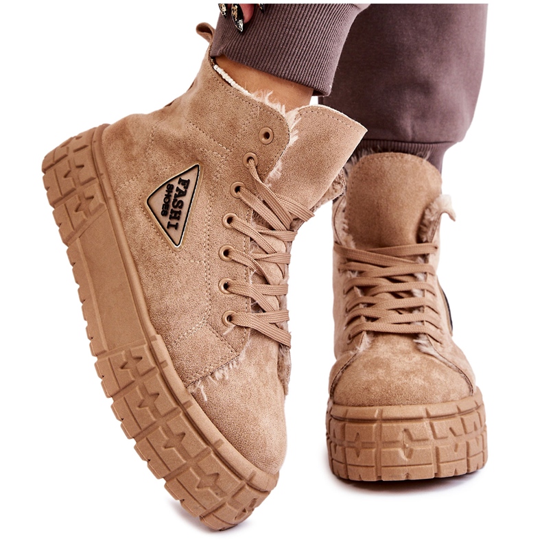 PM1 Korkeaeristetyt mokkanahkaiset tennarit Beige Evren