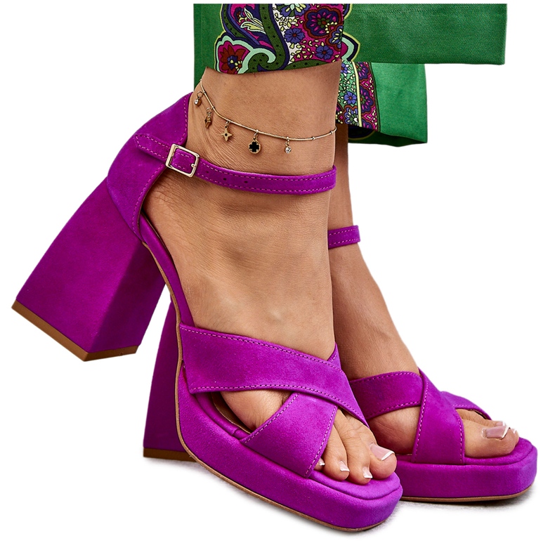 Lewski Shoes Naisten mokkanahkaiset korkeakorkoiset sandaalit Leski-kengät 3221 Fuchsia vaaleanpunainen