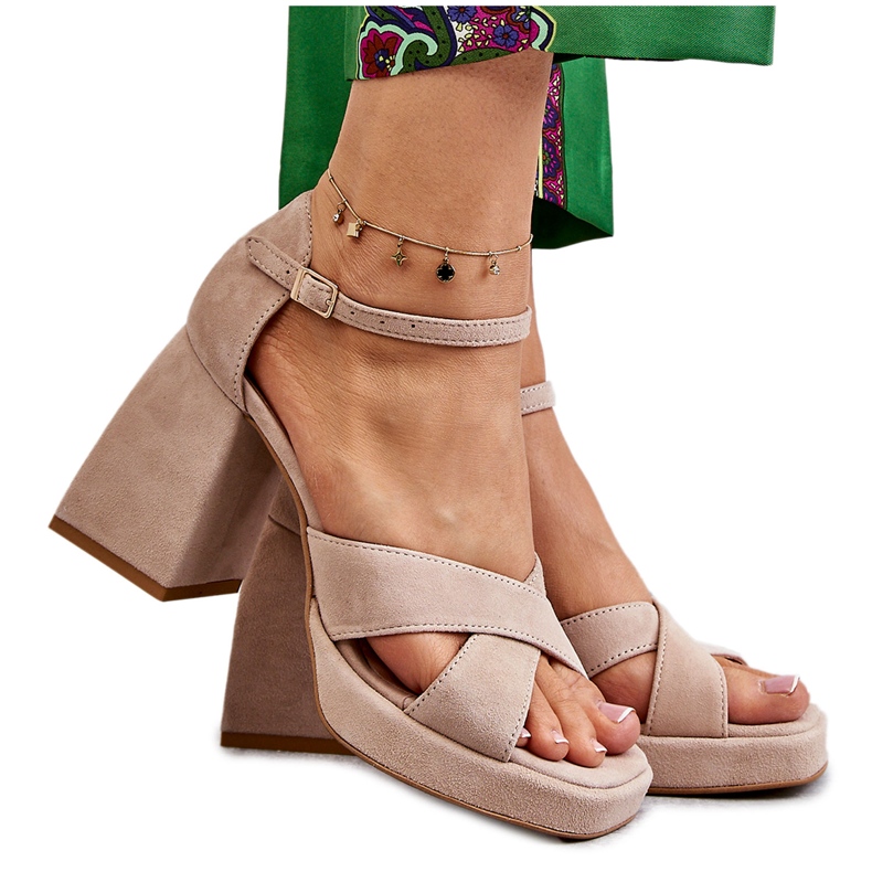 Lewski Shoes Naisten mokkanahkaiset sandaalit ja korkokengät Vasemmat kengät 3221 beige ruskea