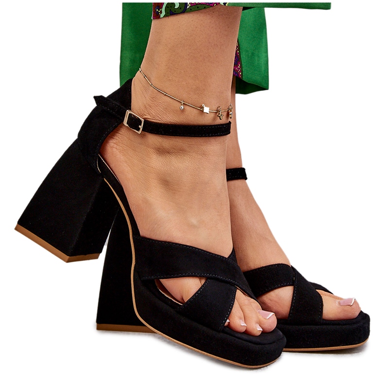 Lewski Shoes Naisten mokkanahkaiset korkeakorkoiset sandaalit Leski-kengät 3221 musta