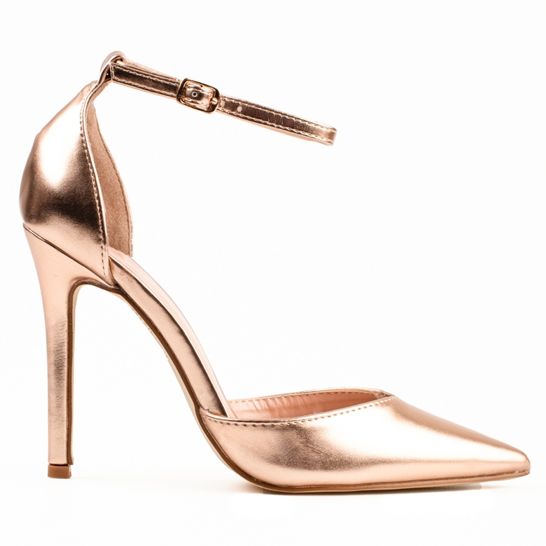 Naisten kultaiset Shelovet-korkokengät, jotka on kiinnitetty nilkan ympärille kultainen