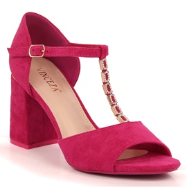 Naisten mokkanahkasandaalit pylväässä fuksia-zirkoneilla Vinceza 20195 vaaleanpunainen