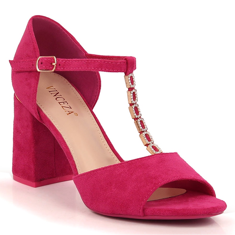 Naisten mokkanahkasandaalit pylväässä fuksia-zirkoneilla Vinceza 20195 vaaleanpunainen