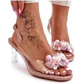 S.Barski Tyylikkäät läpinäkyvät sandaalit Nude Lilah -koristeella vaaleanpunainen
