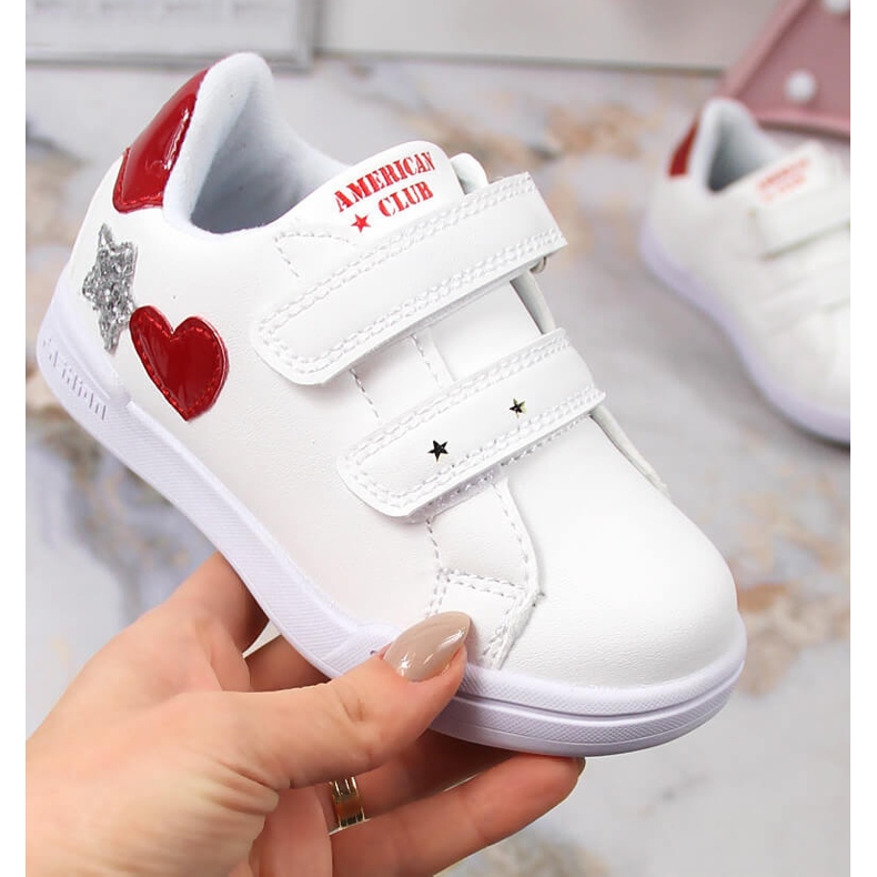 Valkoiset American Club 125/23 tyttöjen urheilukengät tarranauhalla valkoinen