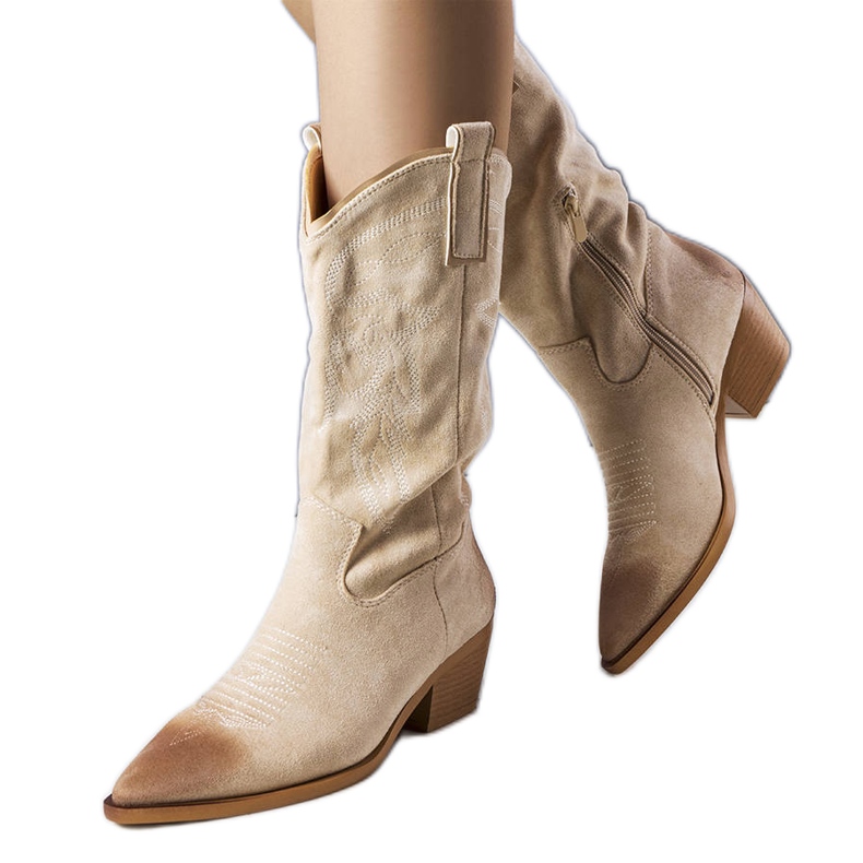 PA1 Routhierin beigenväriset keinomokkanahkaiset cowboysaappaat