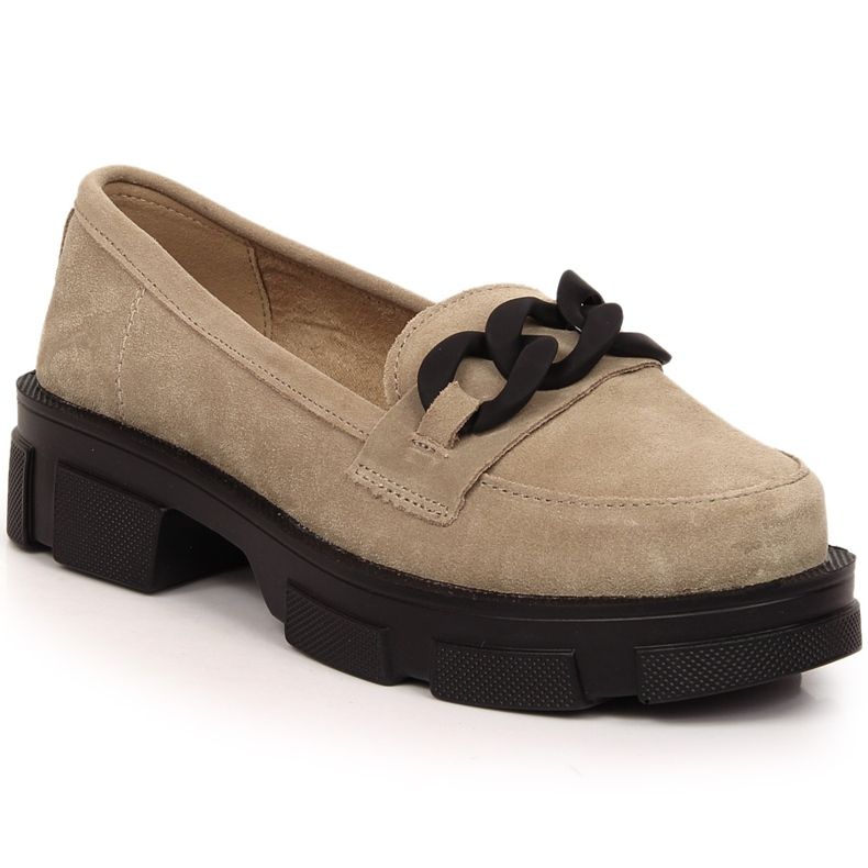 Nahkaiset mokkanahkakengät ketjulla beige Filippo DP3221/23