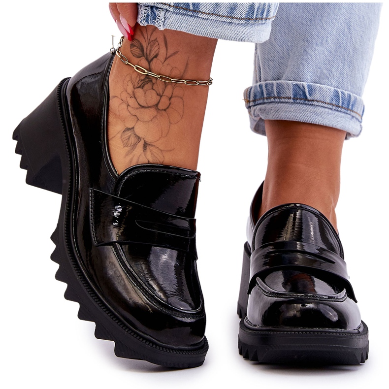 S.Barski Black Jay Patent Heels Moccasin -pumput musta