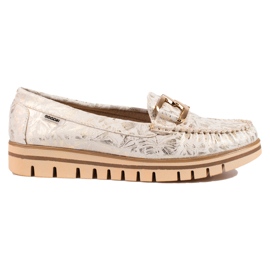 Naisten beige-mokasiinit Shelovet-tasolla kultainen