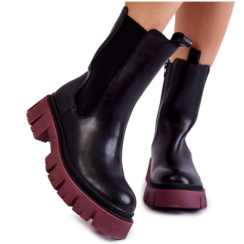 PE1 Naisten Platform Workers Boots Black-Claret Aliana musta