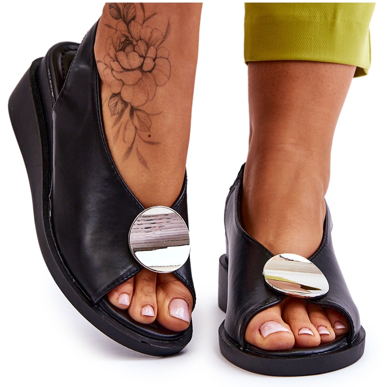 Vinceza Naisten nahkaiset kiila sandaalit mustat Justice