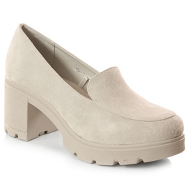 Naisten mokkanahkakorkokengät ja harmaat alustakengät Potocki SZ12040 beige
