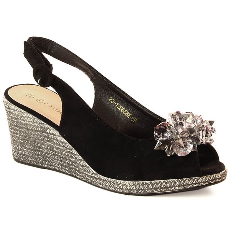 Suede kiila sandaalit kristalleilla Potocki W WOL137A musta