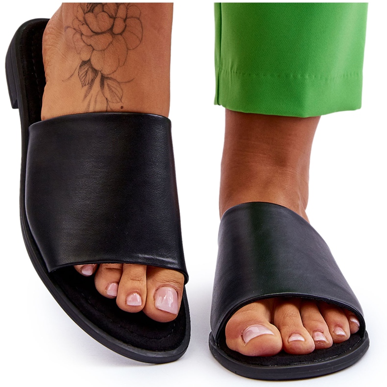 Naisten nahkaiset sileät tossut, musta Cerise