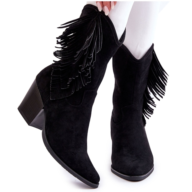 S.Barski Naisten matalat mokkanahkaiset cowboysaappaat, mustat Elyse