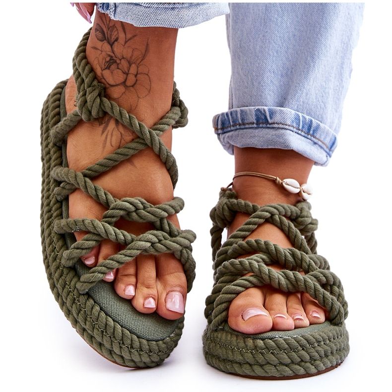 FG2 Naisten muodikkaat punottu sandaalit vihreä Tiffanie