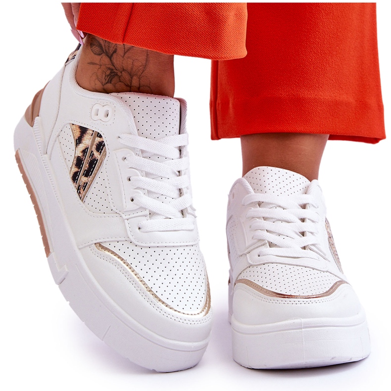 Naisten nahkaiset Leopard-urheilukengät, valkoinen Nancey