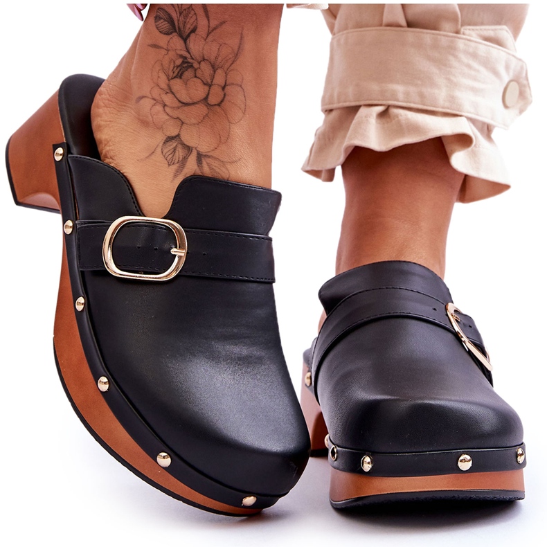 FI1 Naisten nahkatossut Puukengät Musta Fanett