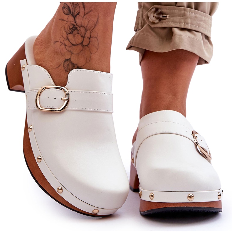 FI1 Naisten nahkatossut Puukengät Valkoinen Fanett