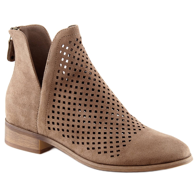 Naisten mokkanahkaiset harjakattoiset beige-saappaat Potocki SZ12107