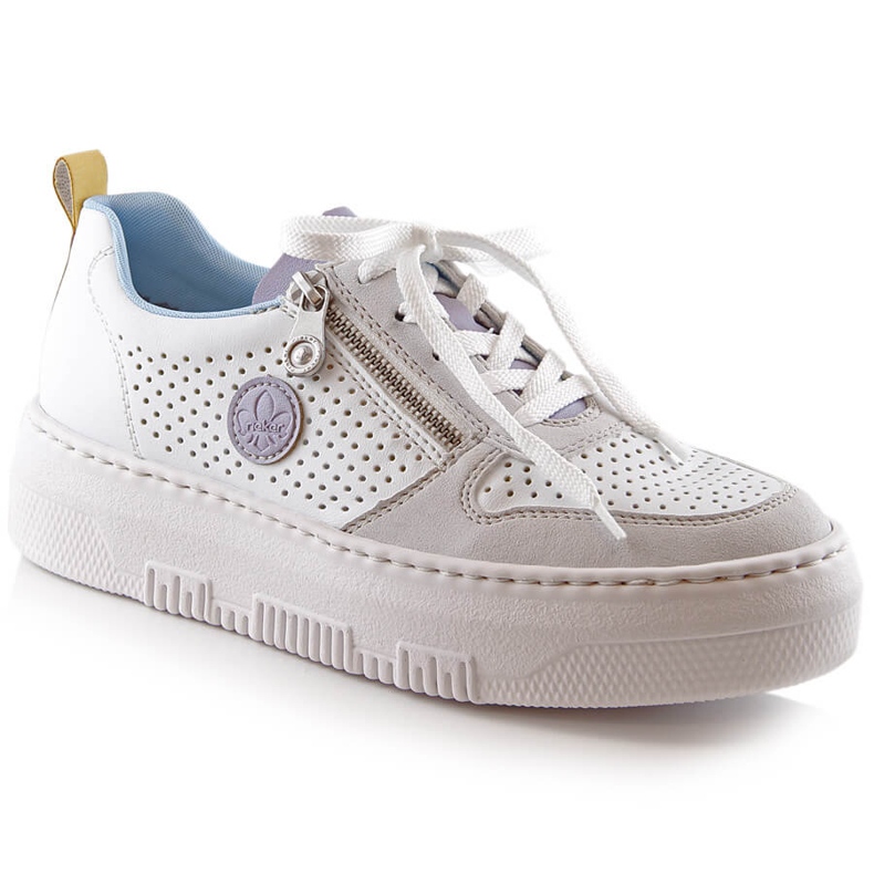 Mukavat valkoiset harjakattoiset naisten urheilukengät Rieker M1905-80 valkoinen