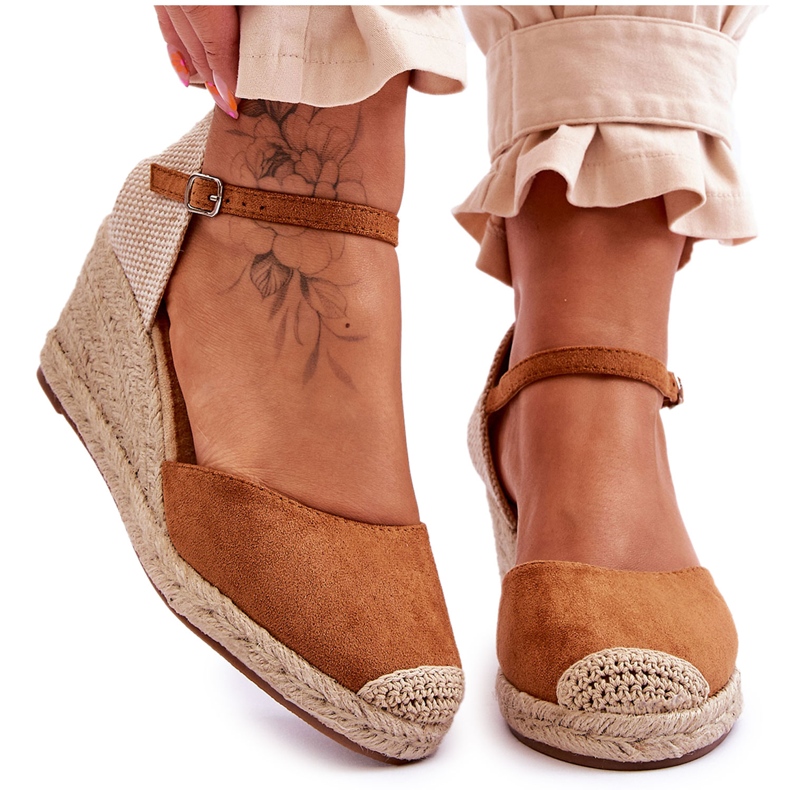 Camel Cammer Suede Espadrilles Wedge sandaalit ruskea