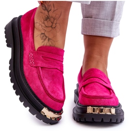 FJ1 Klassiset mokkanahkaiset loaferit Fuchsia Monaro -koristeella vaaleanpunainen