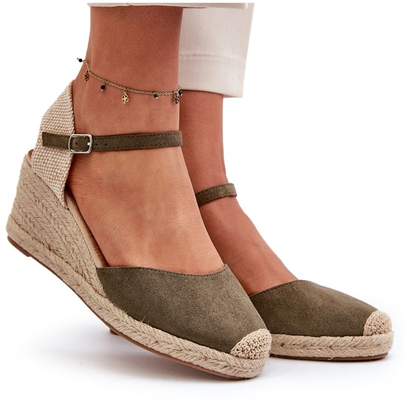 Suede Espadrilles Wedge Sandals Green Cammer vihreä