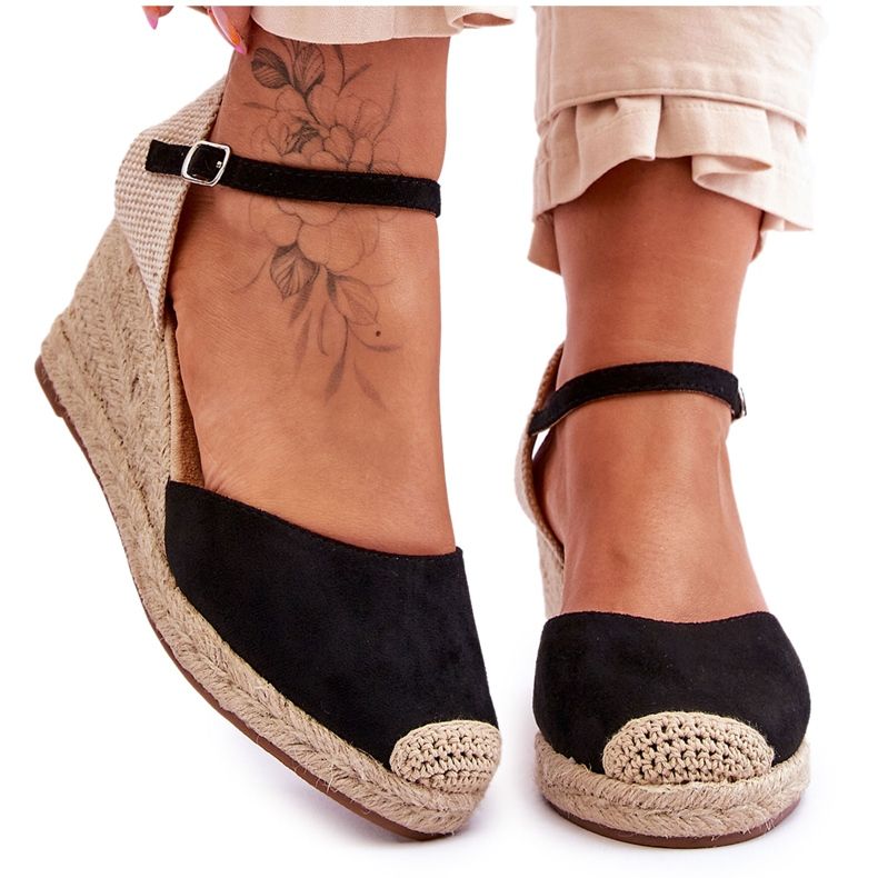 Suede Espadrilles Wedge Sandals Black Cammer musta