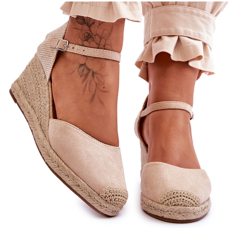 Suede Espadrilles Wedge Sandals Beige Cammer ruskea