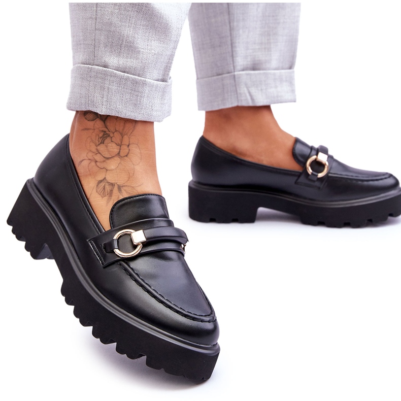 Naisten nahkaiset loaferit, musta Camerin