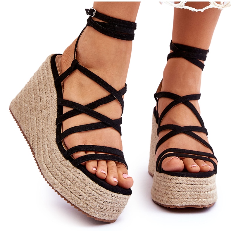Leather Wedge Sandaalit Musta Margaritt
