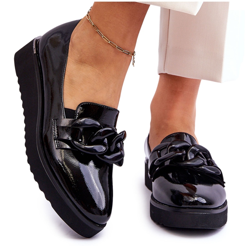 Vinceza Lakatut Wedge Loafers Musta Semma